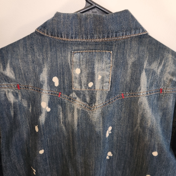 Square Zero Denim Distressed Vintage Style Button Down Shirt Large - Picture 4 of 9